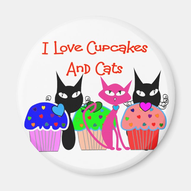 Aimant "I love cupcakes and cats"—Cadeaux aux amateurs de (Devant)