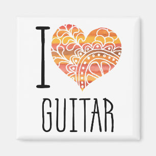 Aimant I Love Guitar Orange Mandala Heart