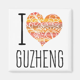 Aimant I Love Guzheng Orange Mandala Heart