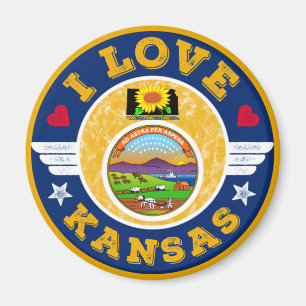 Aimant I Love Kansas State Map and Flag