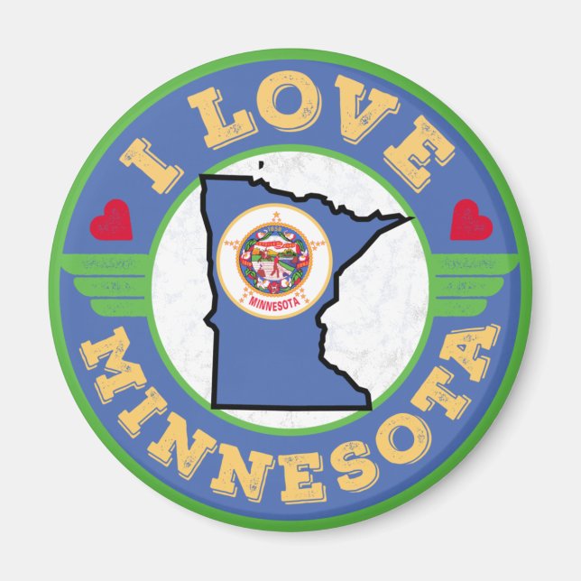 Aimant I Love Minnesota State Map and Flag (Devant)