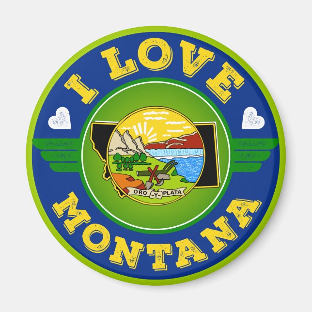 Aimant I Love Montana State Flag and Map (Devant)