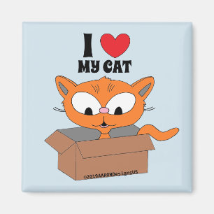 Aimant "I love my cat" mignon chat de dessin animé en boî