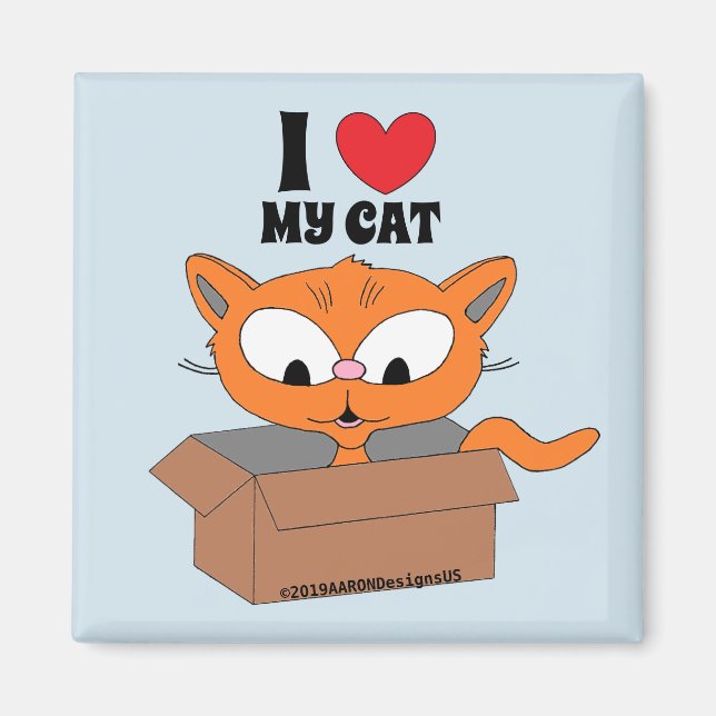 Aimant "I love my cat" mignon chat de dessin animé en boî (Devant)