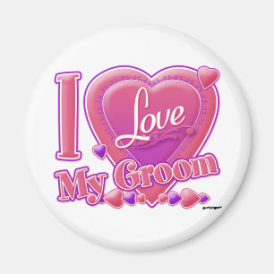 Aimant I Love My Groom rose/violet - coeur
