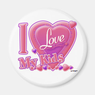 Aimant I Love My Kids rose/violet - coeur