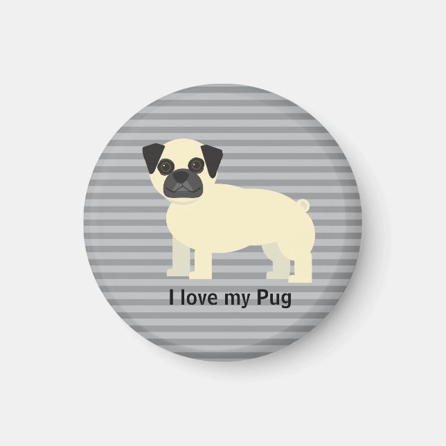 Aimant I love my Pug Gray Lined (Devant)