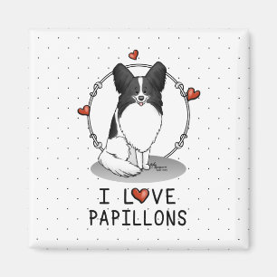 Aimant I Love Papillons (blanc & noir) Coeurs Chiens mign