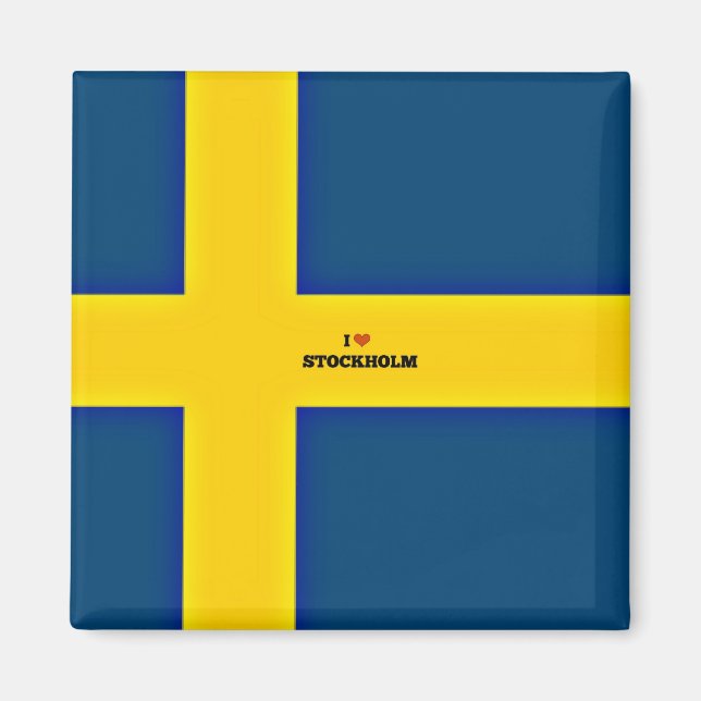 Aimant I Love Stockholm, drapeau de la Suède, (Devant)