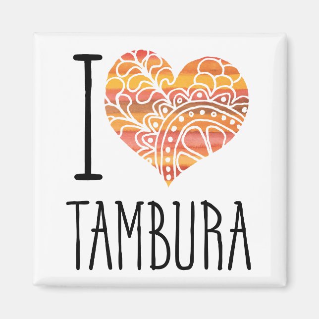 Aimant I Love Tambura Orange Mandala Heart (Devant)