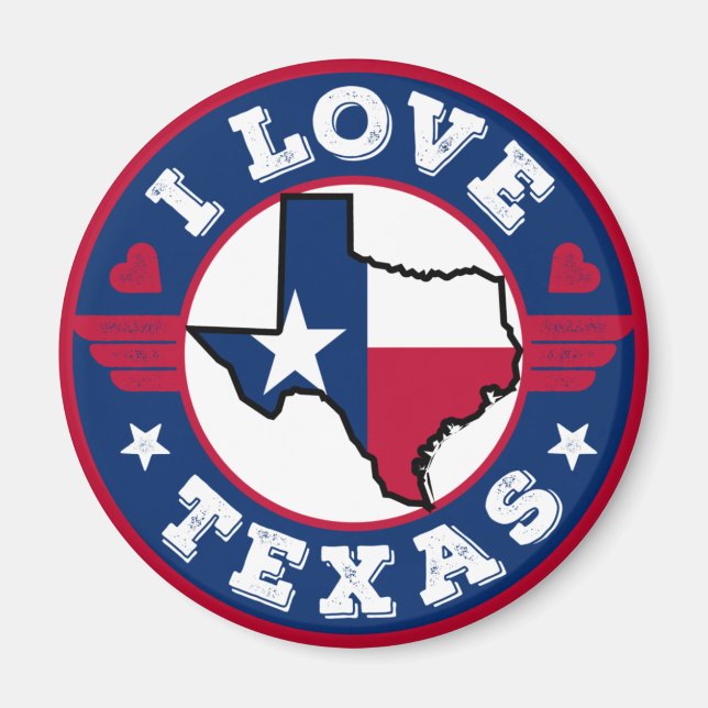 Aimant I Love Texas State Map and Flag (Devant)