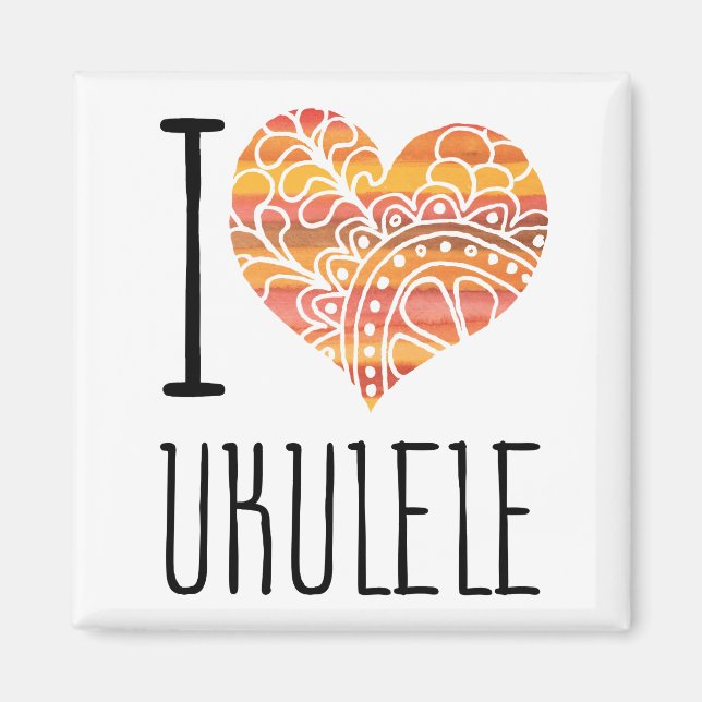 Aimant I Love Ukulele Orange Mandala Heart (Devant)