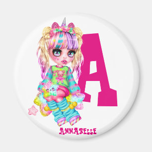 Aimant I Love Unicorns Kawaii Chibi Girl Nommé Cadeau
