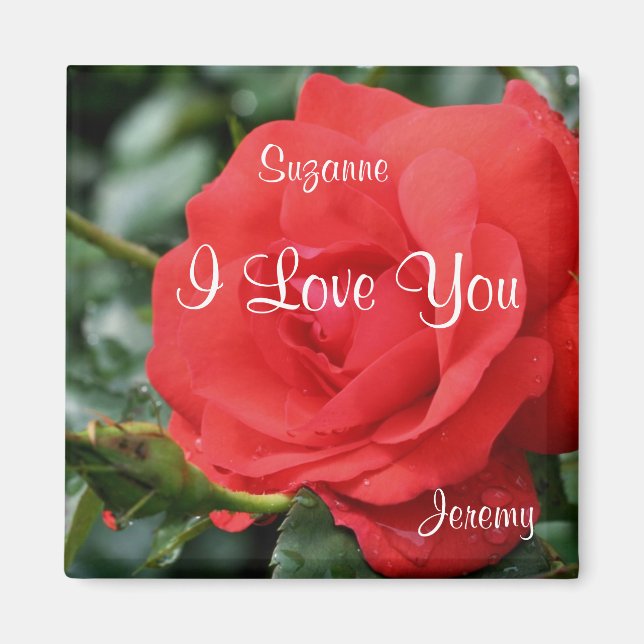 Aimant I Love You Red Rose Flower Personnalisé (Devant)