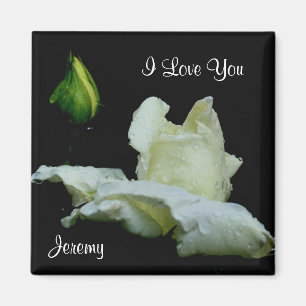 Aimant I Love You White Rosebud Personnalisé