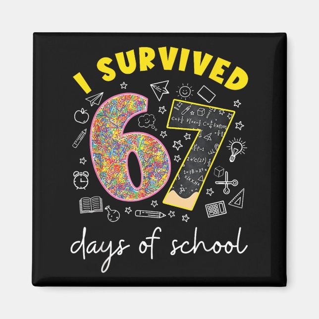 Aimant I Survived 67 Days Of School 67 Meme Rainbow Math  (Devant)