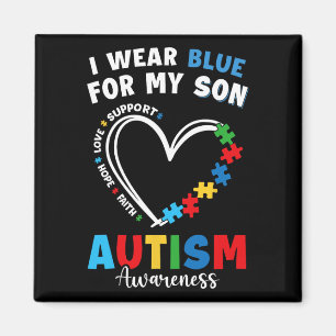 Aimant I Wear Blue For My Son Autism Awareness Maman Papa