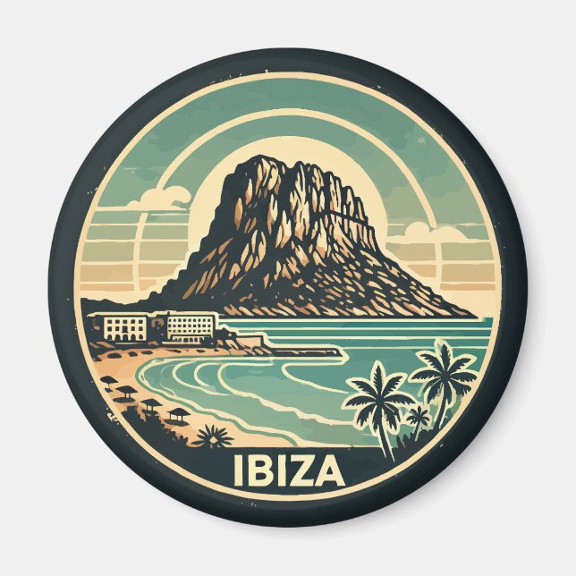Aimant Ibiza Espagne Rocher d'Es Vedra Travel Art Badge (Devant)