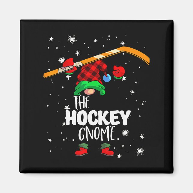 Aimant Ice Hockey Gnome Red Buffalo Plaid Matching Family (Devant)