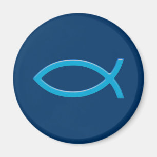 Aimant Ichthus - Symbole chrétien du poisson - Bleu