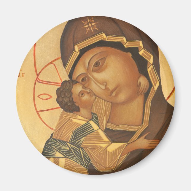 Aimant Icône orthodoxe de Vierge Marie et Bébé Jésus (Devant)