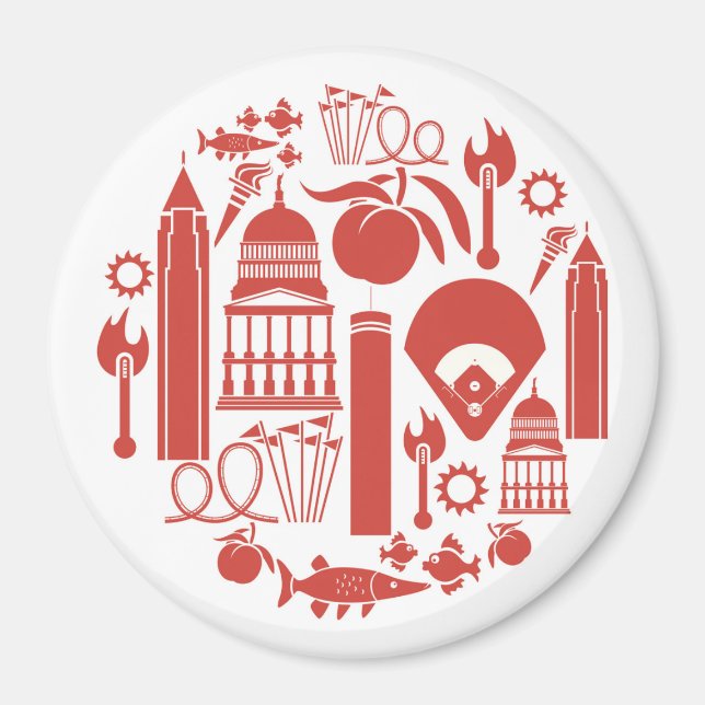 Aimant Icônes de Géorgie Atlanta (Devant)