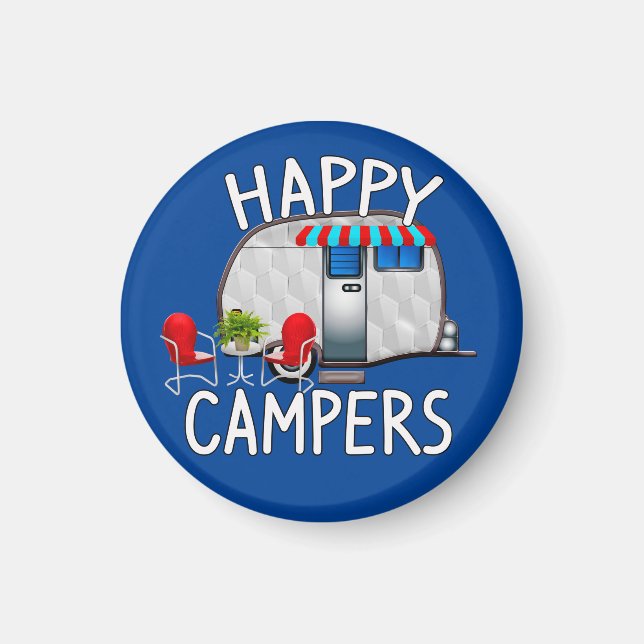 Aimant Idées Cadeaux Camping RV, Camping Happy (Devant)