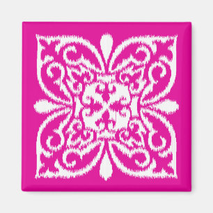 Aimant Ikat damask motif - rose profond et blanc