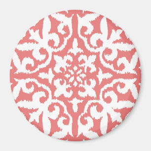 Aimant Ikat damask pattern - Coral rose et blanc