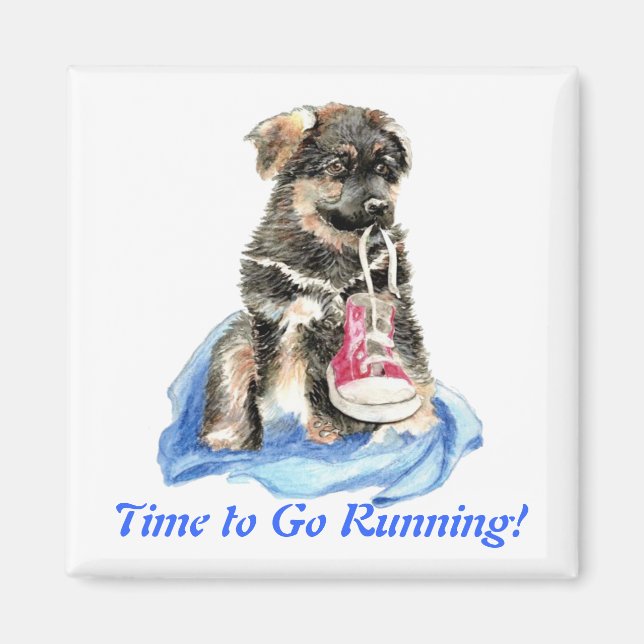 Aimant Il est temps d'aller courir un chien mignon et Hum (Devant)