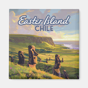 Aimant Île de Pâques Chili Moai Rapa Nui Polynésie Rétro