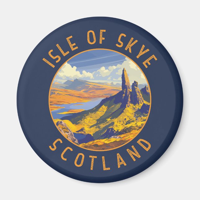 Aimant Île de Skye Écosse Cercle retro en détresse (Devant)