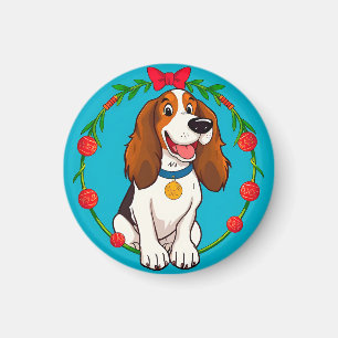 Aimant Illustration Colorée d'un Chien Heureux Assis