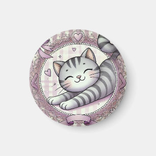Aimant Illustration de chat tigré de dessin animé adorabl