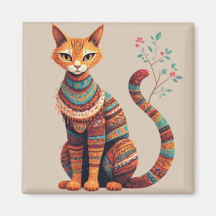 Aimant Illustration de chat tribal bohème, design d'art f