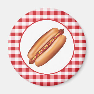 Aimant Illustration de fast-food hot dog sur carreaux rou