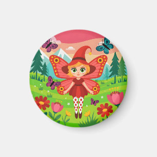 Aimant Illustration de fée papillon dans une forêt fantai