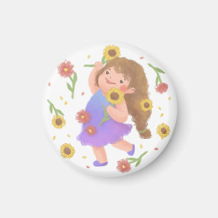 Aimant Illustration de la fille avec des tournesols