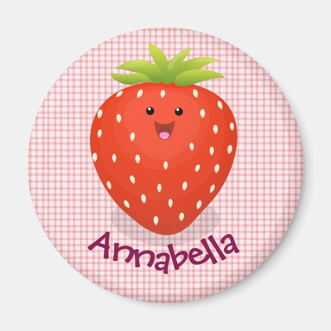 Aimant Illustration de la fraise Cute kawaii (Devant)