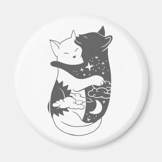Aimant Illustration de la nuit du chat de jour - Choisir  (Devant)