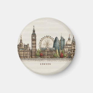 Aimant Illustration de la skyline architecturale vintage