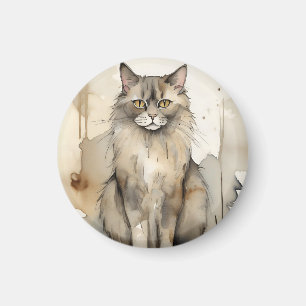 Aimant Illustration de l'aquarelle du Maine Coon