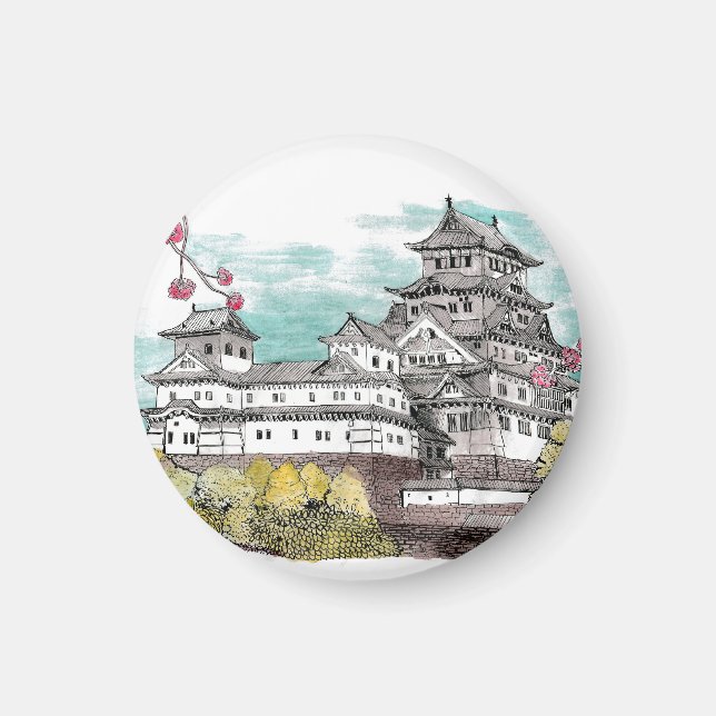 Aimant Illustration de l'aquarelle japonaise du château d (Devant)