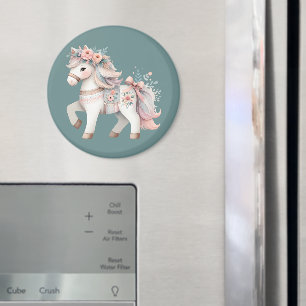 Aimant Illustration de l'Imaginaire Floral Pastel Horse
