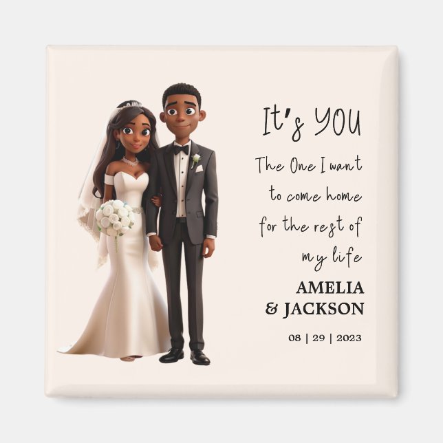 Aimant Illustration de mariée et de chambre avec citation (Devant)