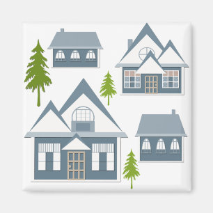 Aimant Illustration de Noël l'hiver abrite des arbres gri