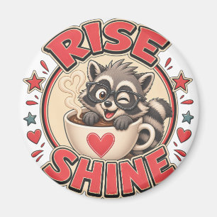 Aimant Illustration de Raton Laveur Amateur de Café "Rise