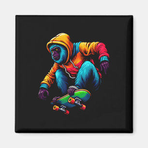 Aimant Illustration de singe hurleur funky cool en skateb