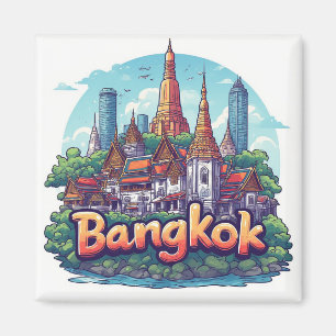 Aimant Illustration de voyage à Bangkok avec des temples 