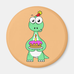 Aimant Illustration Du Brontosaurus Avec Gâteau D'Anniver
